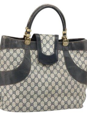 GUCCI GG Supreme Hand Bag PVC Navy Gold Auth 167955